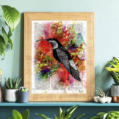 Gift for her, Wall art print Watercolor Hummingbird, Wall art Home decor, bird, Love birds art, Giclee art, Bird poster, Poster, ANI109WA4 - A5 White 5.8x8.2