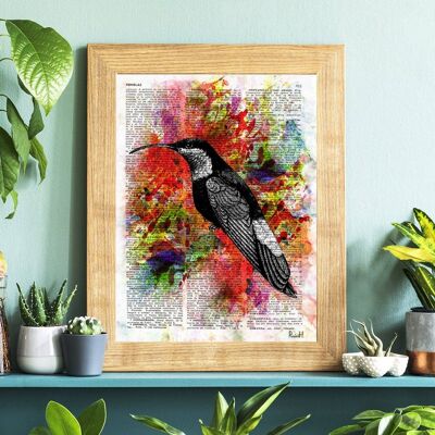 Regalo per lei, stampa artistica da parete colibrì acquerello, arredamento per la casa di arte della parete, uccello, arte degli uccelli d'amore, arte giclée, poster di uccelli, poster, ANI109WA4 - A4 bianco 8,2 x 11,6 (senza gancio)