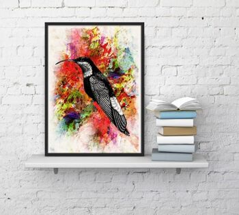 Cadeau pour elle, Wall art print Aquarelle Colibri, Wall art Home decor, oiseau, Love birds art, Giclee art, Bird poster, Poster, ANI109WA4 - A4 White 8.2x11.6 3