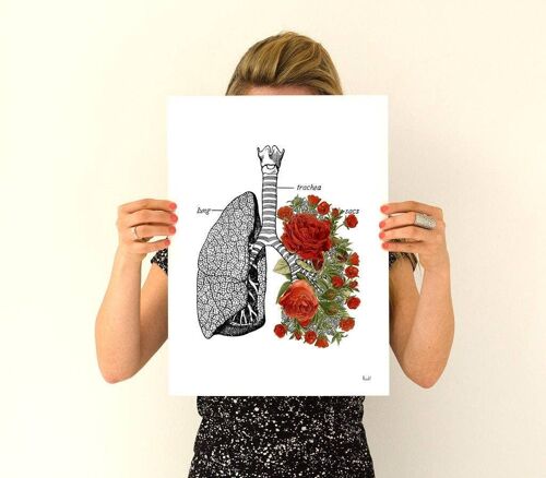 Gift for her, Wall art print, Lungs with red roses, Human Anatomy Print, Love art, human anatomy art, lungs and roses art, Home gift, SKA064 - Book Page L 8.1x12 (No Hanger)