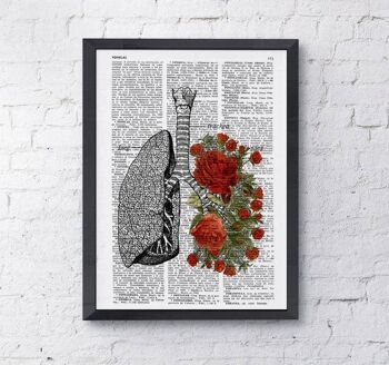 Cadeau pour elle, impression d'art mural, poumons avec roses rouges, impression d'anatomie humaine, art de l'amour, art de l'anatomie humaine, art des poumons et des roses, cadeau maison, SKA064 - A3 blanc 11,7 x 16,5 (sans cintre) 2