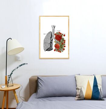 Cadeau pour elle, impression d'art mural, poumons avec roses rouges, impression d'anatomie humaine, art de l'amour, art de l'anatomie humaine, art des poumons et des roses, cadeau maison, SKA064 - A3 blanc 11,7 x 16,5 (sans cintre) 4