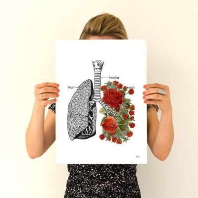 Geschenk für sie, Wandkunstdruck, Lunge mit roten Rosen, Human Anatomy Print, Liebeskunst, menschliche Anatomiekunst, Lungen- und Rosenkunst, Geschenk für Zuhause, SKA064 - Weiß 8 x 10 (ohne Aufhänger)