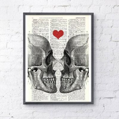 Regalo per lei, stampa artistica da parete, teschio d'arte da parete, morte non significa nulla per noi, stampa della pagina del libro, marito regalo, arte d'amore, arte della parete di teschi, SKA001 - A4 bianco 8,2 x 11,6 (senza gancio)