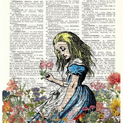 Gift for her, Xmas Svg, Alice in wonderland smelling wild Flowers. Alice in Wonderland wall art, Wall decor Alice print, nursery art ALW047 - Book Page S 4.1x6.6