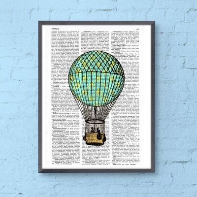 Gift for her, Xmas Svg, Christmas Gifts, Classic Hot air balloon in turquoise and yellow Wall Decor the best choice for gifts TVH127b - Book Page S 5x7