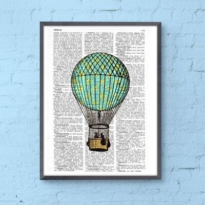 Gift for her, Xmas Svg, Christmas Gifts, Classic Hot air balloon in turquoise and yellow Wall Decor the best choice for gifts TVH127b - Book Page M 6.4x9.6
