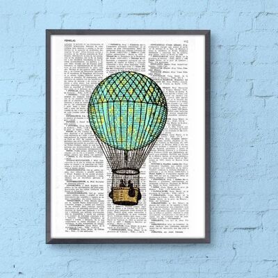 Gift for her, Xmas Svg, Christmas Gifts, Classic Hot air balloon in turquoise and yellow Wall Decor the best choice for gifts TVH127b - Book Page L 8.1x12
