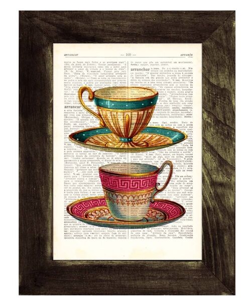 Gift for her, Xmas Svg, Christmas Gifts, Teacups Upcycled Dictionary Page Two Teacups print on dictionary book wall art book print TVH073 - Book Page 6.1x8.9