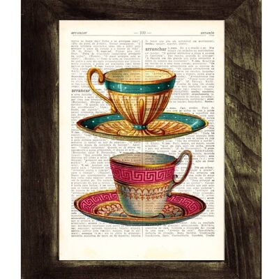 Gift for her, Xmas Svg, Christmas Gifts, Teacups Upcycled Dictionary Page Two Teacups print on dictionary book wall art book print TVH073 - Book Page 6.1x8.9