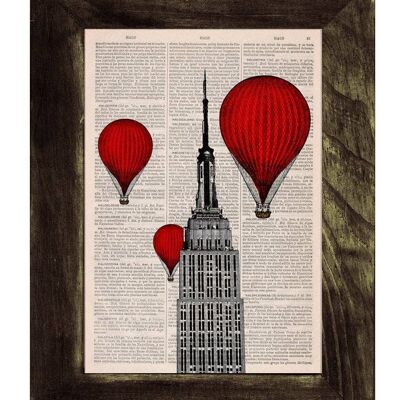 Geschenk für sie, Weihnachts-Svg, Weihnachtsgeschenke, Vintage-Buchdruck – New York Empire State Building Ballonfahrt Druck auf Vintage-Buch TVH091 – Buchseite L 8,1 x 12
