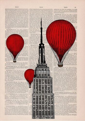 Cadeau pour elle, Noël Svg, Cadeaux de Noël, Impression de livre vintage - New York Empire State Building Balloon Ride Print on Vintage Book TVH091 - Music L 8.2x11.6 2
