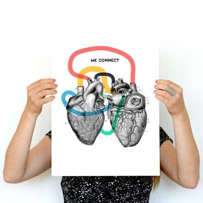 Gift for him, Christmas Gift, Home gift, Doctor gift, We connect Art print, Anatomical heart art, Romantic gift idea, Love Wall art, SKA160 - A4 White 8.2x11.6 (No Hanger)