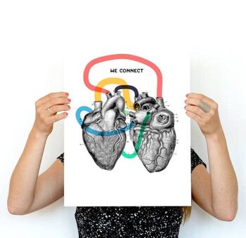 Cadeau pour lui, Cadeau de Noël, Cadeau maison, Cadeau médecin, We connect Art print, Anatomical heart art, Idée cadeau romantique, Love Wall art, SKA160 - A4 White 8.2x11.6 1