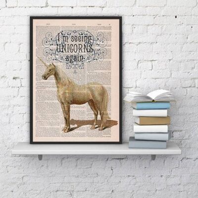 Gift for him, Christmas Gifts, Fabulous Unicorn, Wall Art, Wall Decor, Gift Art for Home, Nursery wall art, Prints, Wholesale, ANI212 - Book Page M 6.4x9.6