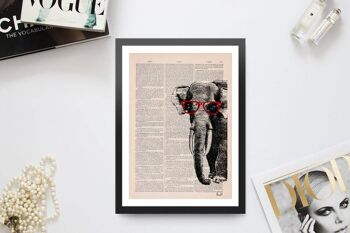 Cadeau pour lui, Cadeaux de Noël, Geek Elephant avec des lunettes, Art mural, Décoration murale, Art cadeau pour la maison, Art mural de pépinière, Impressions, ANI096 - Musique L 8.2x11.6 3