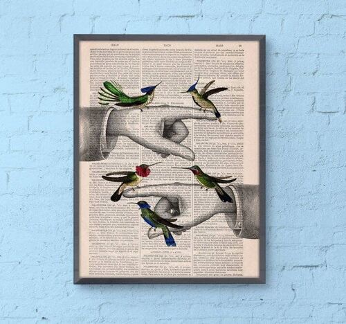 Gift for him, Christmas Gifts, Hummingbirds with pointing hands, Wall art, Wall decor, Gift Art for Home, Nursery wall art, Prints, ANI111 - A3 Poster 11.7x16.5