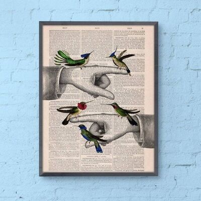 Geschenk für ihn, Weihnachtsgeschenke, Kolibris mit zeigenden Händen, Wandkunst, Wanddekoration, Geschenkkunst für Zuhause, Kinderzimmer-Wandkunst, Drucke, ANI111 – A3 Poster 11,7 x 16,5