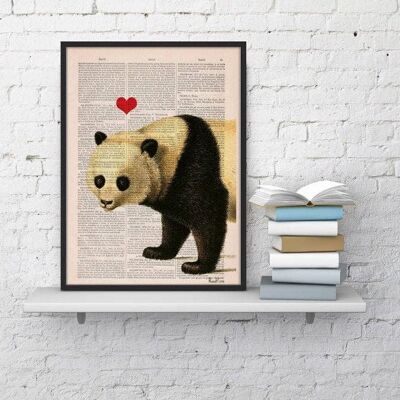 Gift for him, Christmas Gifts, Panda bear in love, Panda with Red Heart, Wall Art, Wall Decor, Gift Art for Home, Nursery, Prints ANI228 - Book Page L 8.1x12