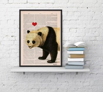 Cadeau pour lui, cadeaux de Noël, ours panda amoureux, panda avec coeur rouge, art mural, décoration murale, art cadeau pour la maison, chambre d'enfant, impressions ANI228 - Book Page M 6.4x9.6 1