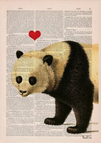 Cadeau pour lui, cadeaux de Noël, ours panda amoureux, panda avec coeur rouge, art mural, décoration murale, art cadeau pour la maison, chambre d'enfant, impressions ANI228 - Book Page M 6.4x9.6 2