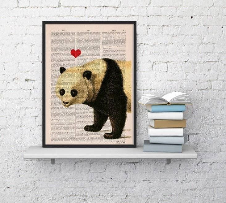 Geschenk für ihn, Weihnachtsgeschenke, verliebter Pandabär, Panda mit rotem Herz, Wandkunst, Wanddekoration, Geschenkkunst für Zuhause, Kinderzimmer, Drucke ANI228 – Buchseite S 5x7