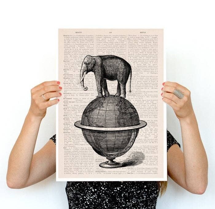 Geschenk für ihn, Weihnachtsgeschenke, Der Elefant macht einen Spaziergang, Poster, Elefantenkunst, Kinderzimmerkunst, Wanddekoration, Wandkunst, umweltfreundliche Kunst ANI093PA3