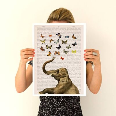 Cadeau pour chambre d'enfant - Décoration murale éléphant papillon - Art mural chambre d'enfant - Art mural éléphant - Cadeau - Cadeau de naissance - ANI088PA3 (sans cintre)