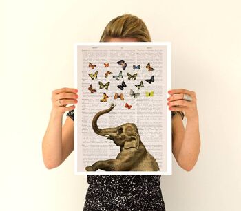 Cadeau pour chambre d'enfant - Décoration murale éléphant papillon - Art mural chambre d'enfant - Art mural éléphant - Cadeau - Cadeau de naissance - ANI088PA3 (sans cintre) 1