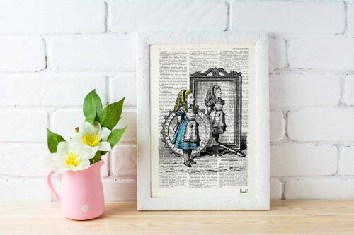 Gift For Women - Christmas Gifts Idea -Alice in wonderland Alice and the mirrors Collage Print on Vintage Dictionary Book Art ALW012 - Book Page S 5x7