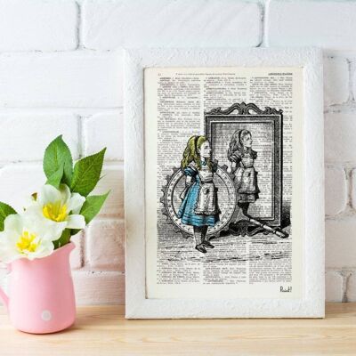 Gift For Women - Christmas Gifts Idea -Alice in wonderland Alice and the mirrors Collage Print on Vintage Dictionary Book Art ALW012 - Book Page M 6.4x9.6