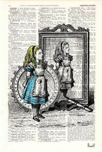 Cadeau pour femme - Idée de cadeaux de Noël - Alice au pays des merveilles Alice et les miroirs Collage Print on Vintage Dictionary Book Art ALW012 - Book Page L 8.1x12 2