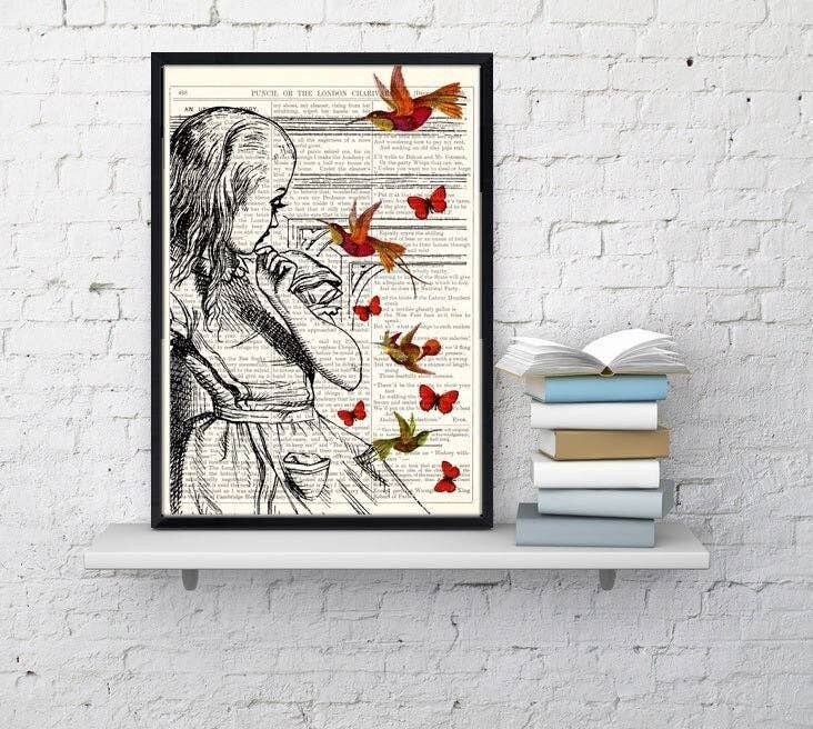 Alice im Wunderland Alice trifft sich mit Freunden Druck auf Vintage Dictionary Book Art ALW030 – Buchseite 8,5 x 10,8