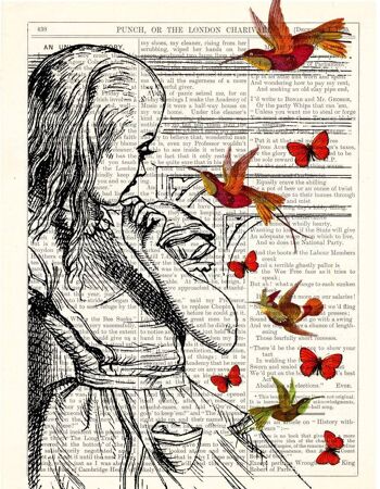 Alice au pays des merveilles Alice rencontre des amis imprimés sur Vintage Dictionary Book art ALW030 - Book Page 8.5x10.8 2