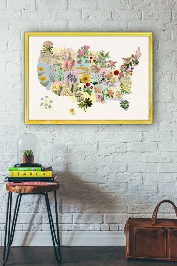 Cadeau pour femme, décor de printemps Fleurs d'État - Fleurs des États-Unis - Art mural botanique - Art mural carte des États-Unis - Géographie des fleurs - TVH241WA3 - A5 Blanc 5,8 x 8,2 1