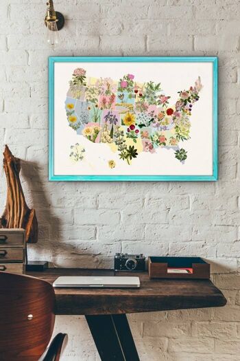 Cadeau pour femme, décor de printemps Fleurs d'État - Fleurs des États-Unis - Art mural botanique - Art mural carte des États-Unis - Géographie des fleurs - TVH241WA3 - A5 Blanc 5,8 x 8,2 4