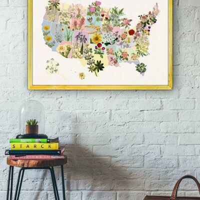Geschenk für Frauen, Frühlingsdeko State Flowers – United States Flowers – Botanical Wall Art – US Map Wall Art – Flower Geography – TVH241WA3 – White 8x10