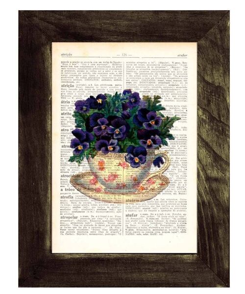 Gift for women, Wall art prints Vintage Teacup with pansies bouquet, Wall art, Wall decor, Prints, Giclee, Gift Art for Home, TVH133 - Book Page 6.1x8.9