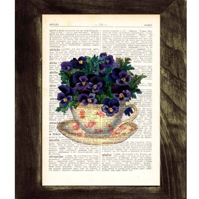 Gift for women, Wall art prints Vintage Teacup with pansies bouquet, Wall art, Wall decor, Prints, Giclee, Gift Art for Home, TVH133 - Book Page 6.1x8.9