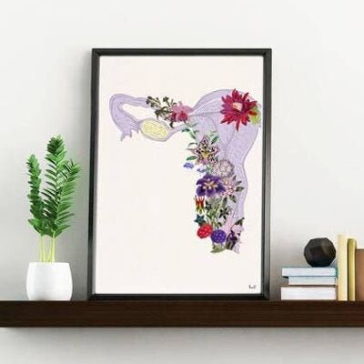 Gift Idea - Sister gift - Half Purple Uterus Print - Pregnancy Gift - Feminist Wall Art - Anatomy Print - Women gift - OBGIN gift - SKA250 - A5 White 5.8x8.2 (No Hanger)