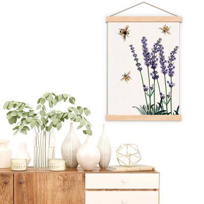Gift Idea, Christmas gifts idea, Bees with Lavender Print - Housewarming Gift - Save the Bees Art Print - Flower and Bees Print - BFL117WA4 - A5 White 5.8x8.2 (No Hanger)