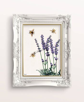 Idée cadeau, idée cadeaux de Noël, abeilles avec impression de lavande - cadeau de pendaison de crémaillère - impression d'art Save the Bees - impression de fleurs et d'abeilles - BFL117WA4 - A5 blanc 5,8 x 8,2 2