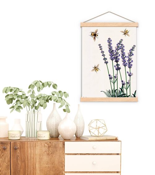 Gift Idea, Christmas gifts idea, Bees with Lavender Print - Housewarming Gift - Save the Bees Art Print - Flower and Bees Print - BFL117WA4 - A4 White 8.2x11.6 (No Hanger)
