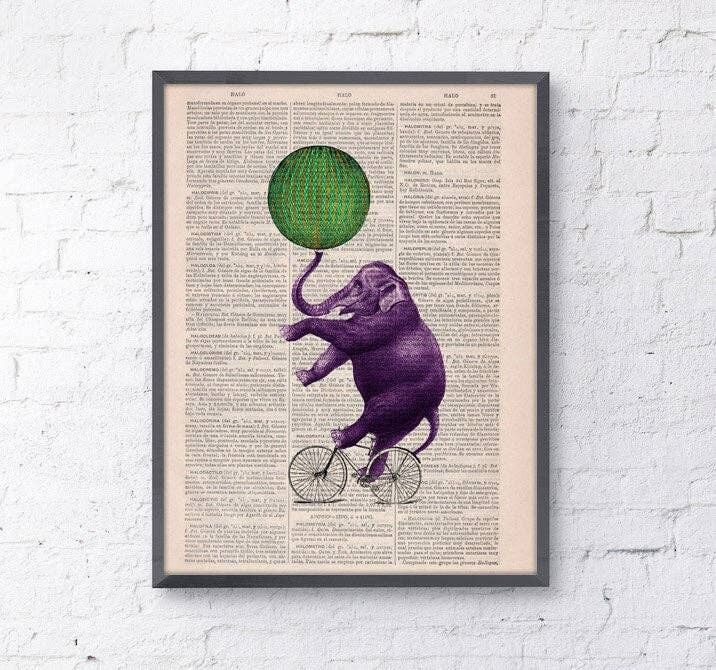 Geschenkidee, Zirkuselefant, Wandkunst, Wanddekoration, Digitaldrucke Tier, Giclée, Geschenkkunst für Zuhause, Kinderzimmer-Wandkunst, Drucke, ANI094 - Musik L 8,2 x 11,6