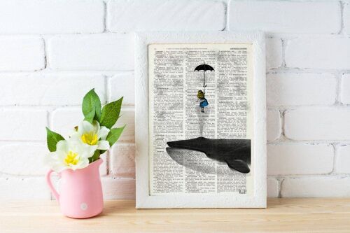 Gift Idea, Gift for her, Xmas Svg, Christmas Gifts, Alice in the Sky with Umbrella (and a Whale) Collage Print perfect for gifts ALW026 - Book Page M 6.4x9.6