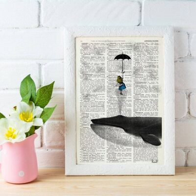 Gift Idea, Gift for her, Xmas Svg, Christmas Gifts, Alice in the Sky with Umbrella (and a Whale) Collage Print perfect for gifts ALW026 - Book Page M 6.4x9.6