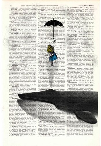 Idée cadeau, cadeau pour elle, Svg de Noël, cadeaux de Noël, Alice dans le ciel avec parapluie (et une baleine) Collage Print parfait pour les cadeaux ALW026 - Book Page M 6.4x9.6 2