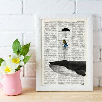 Gift Idea, Gift for her, Xmas Svg, Christmas Gifts, Alice in the Sky with Umbrella (and a Whale) Collage Print perfect for gifts ALW026 - Book Page S 5x7