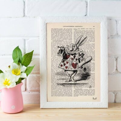 Gift Idea, Gift for her, Xmas Svg, Christmas Gifts, Alice in Wonderland White Rabbit Print on Vintage Dictionary Book ALW015 - Book Page M 6.4x9.6