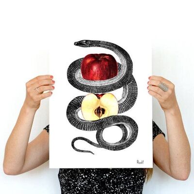 Geschenkidee, Geschenk für sie, Weihnachtssvg, Weihnachtsgeschenke, Arztgeschenk Red Temptation Snake and Apple Wall Art Print ANI202WA4 – A5 weiß 5,8 x 8,2 (ohne Aufhänger)